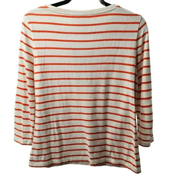 Tory Burch Orange White Striped Nautical Logo Top